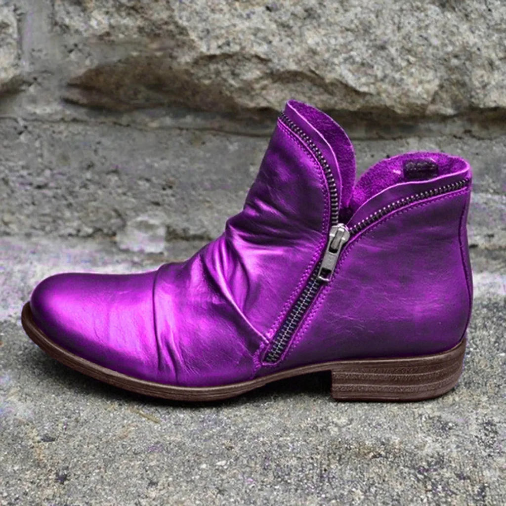 Bottines Classiques à Double Fermeture Éclair pour Femmes