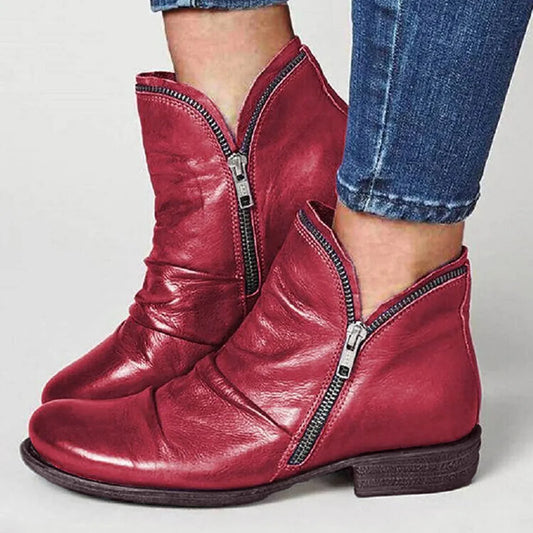 Bottines Classiques à Double Fermeture Éclair pour Femmes