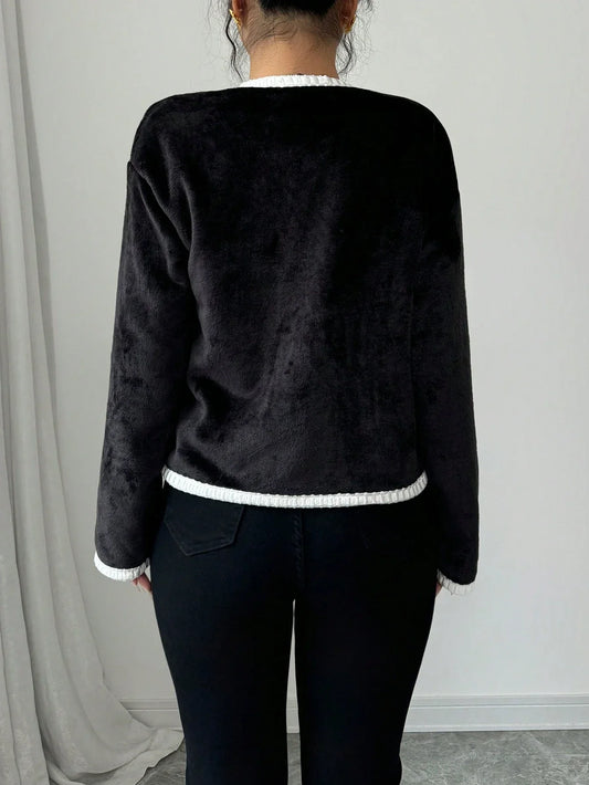 Veste Élégante À Col V Avec Appliqué Floral