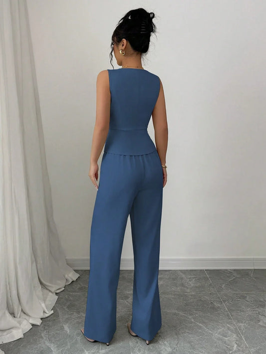 Ensemble Blazer Sans Manches Et Pantalon De Tailleur