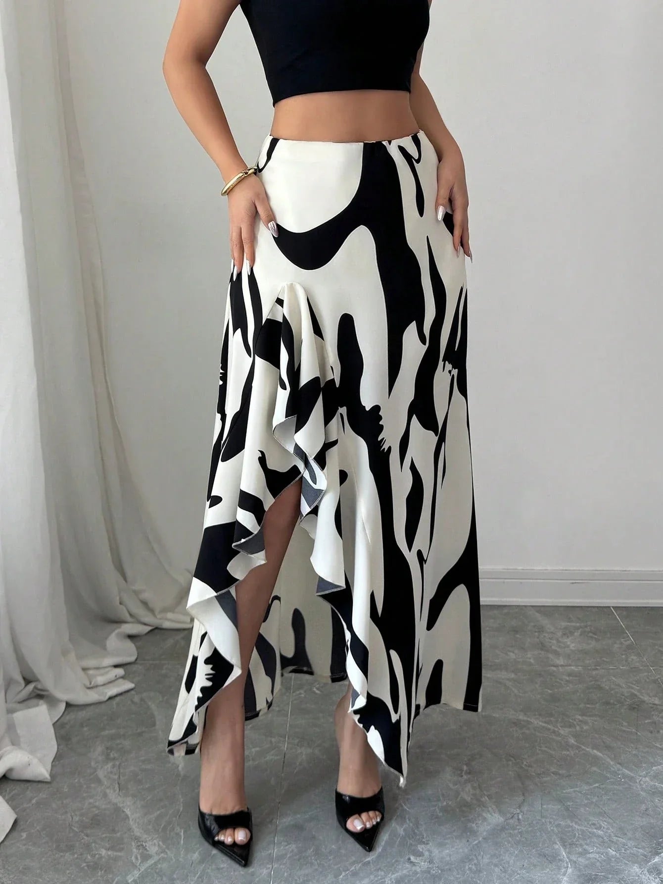 Jupe Midi Asymétrique Florale