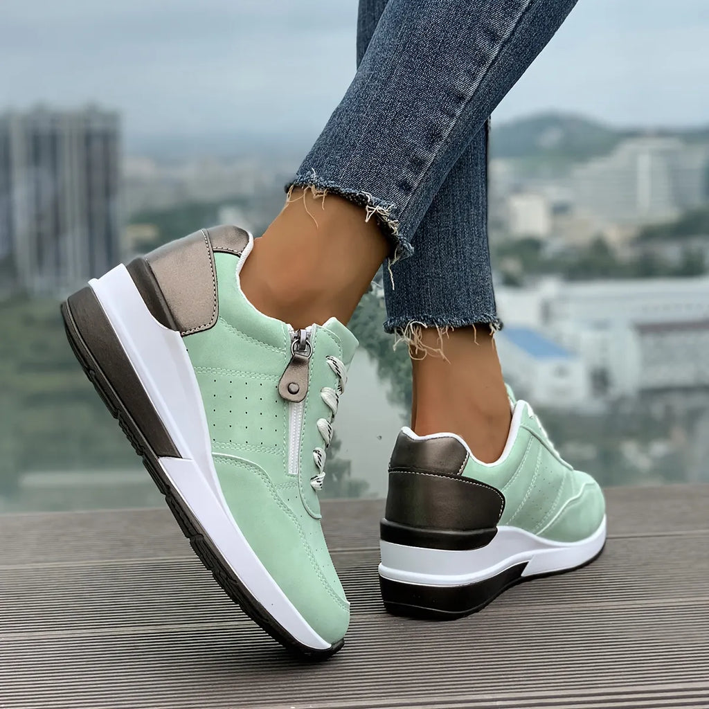 Baskets confortables pour femmes, à semelle épaisse et fermeture éclair latérale