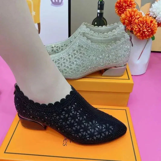 Chaussures à enfiler automnales pour femmes, en maille pailletée et à talon épais