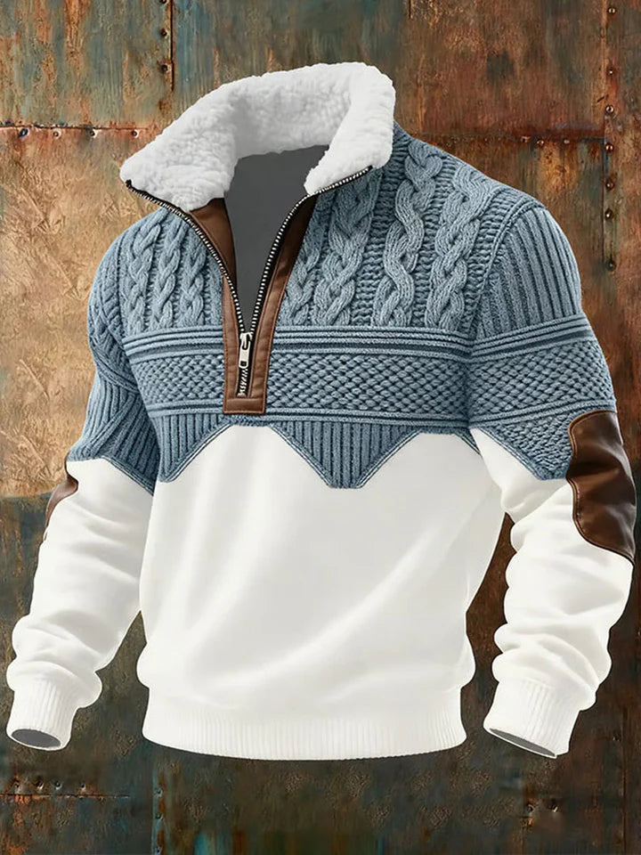 Pull aspect maille homme à demi-zip contrasté