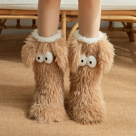 Chaussettes antidérapantes douillettes au motif chiot tout doux