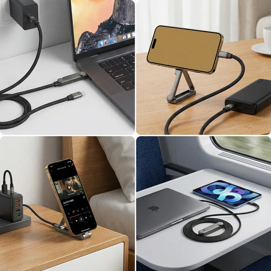 Câble de chargement pliable avec support de téléphone intégré