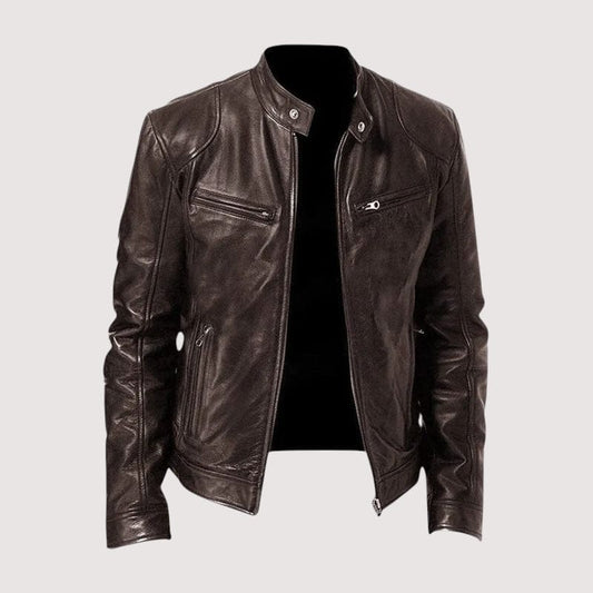 Veste de Motard Classique en Effet Cuir pour Homme