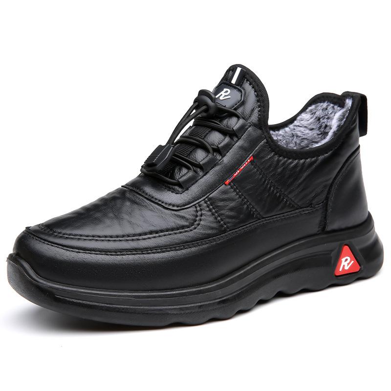 Chaussures d’hiver effet cuir résistantes à l’humidité doublées polaire antidérapantes pour homme