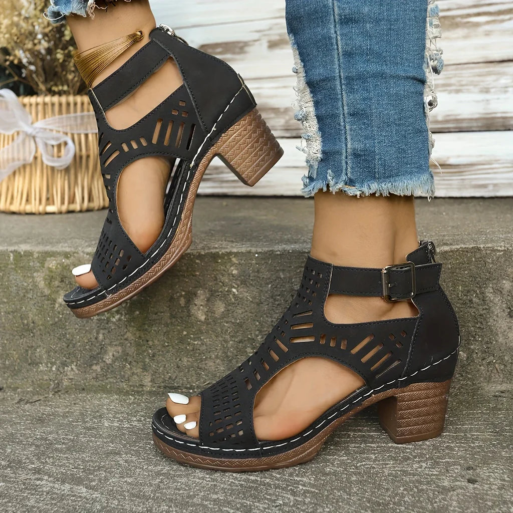 Sandales à plateforme pour femmes - Modèle à bout ouvert et fermeture éclair