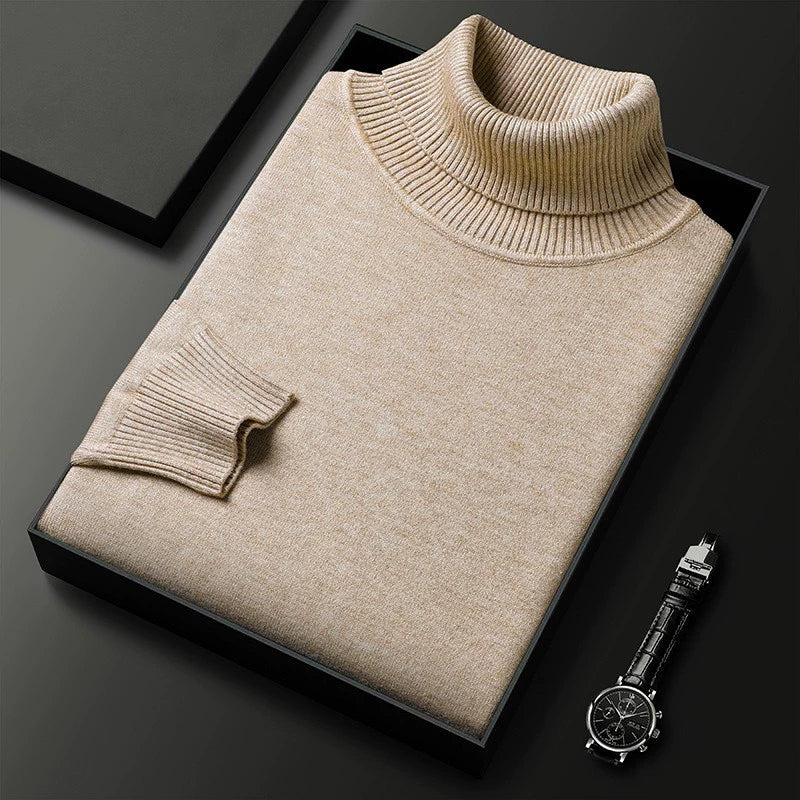 Pull col roulé chaud doublé polaire pour homme
