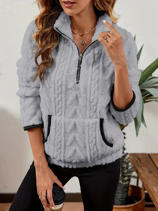 Sweat-shirt polaire classique à demi-zip pour femme