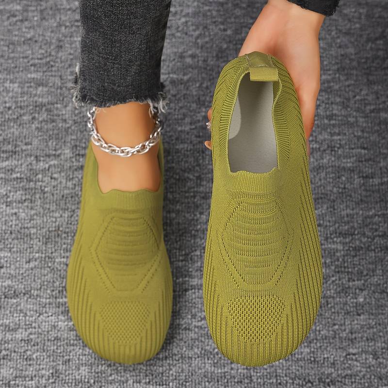 Chaussures plates à enfiler pour femmes, bout rond tressé