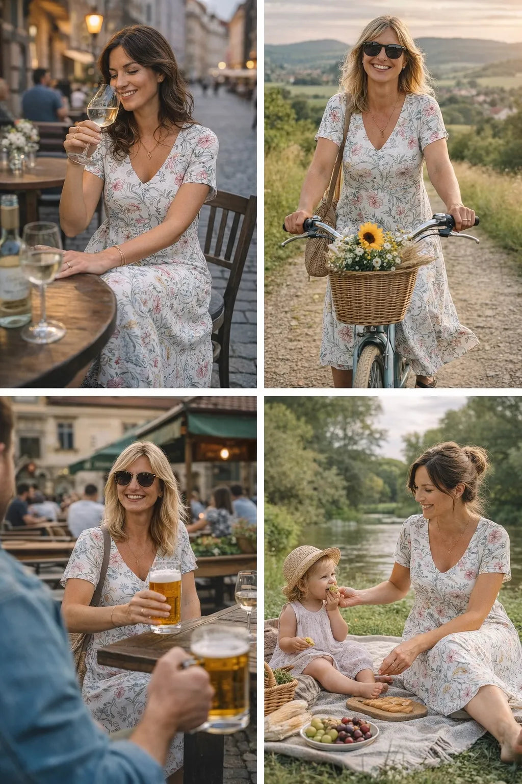 Robe midi vintage à fleurs et col en V pour femme