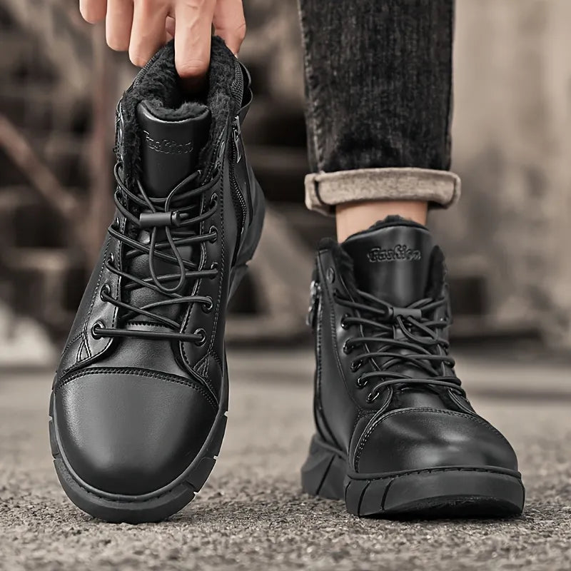 Bottes Chukka pour hommes, doublées en polaire et aspect cuir