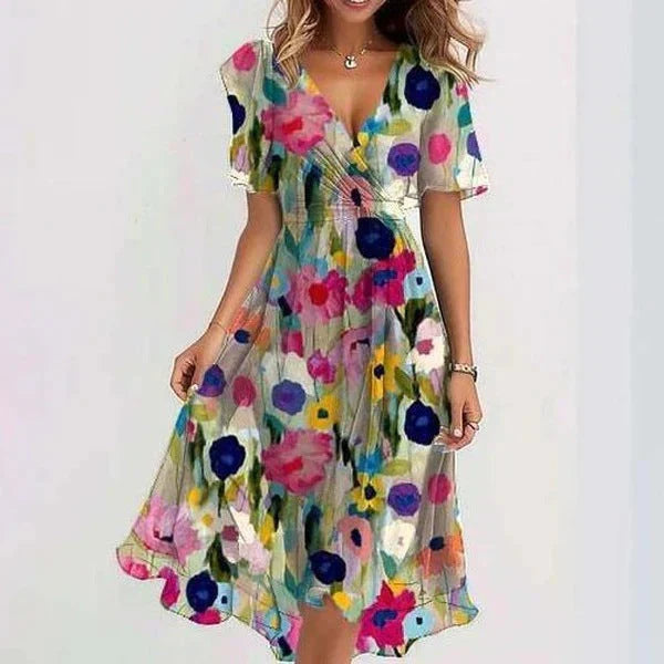 Robe d'été fluide à col en V pour femme