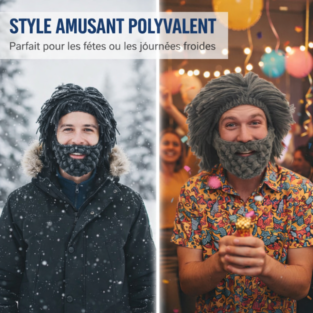 Perruque tricotée d'hiver et bonnet à barbe