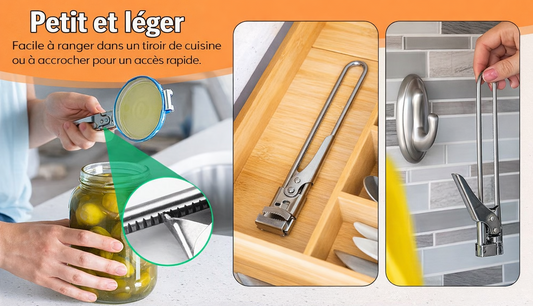 Ouvre-bocal et ouvre-boîte multifonctionnel réglable en acier inoxydable