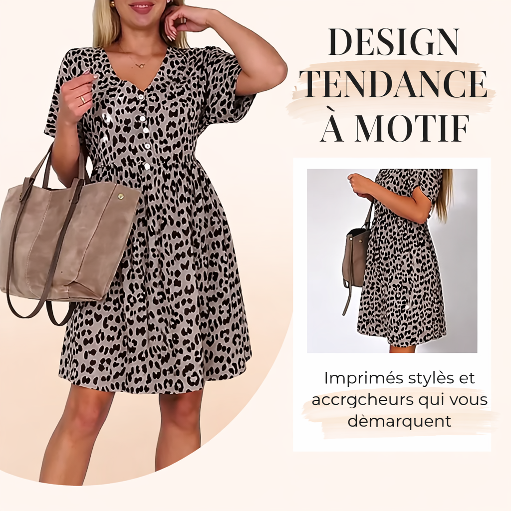 Robe décontractée à manches courtes et col en V pour femme