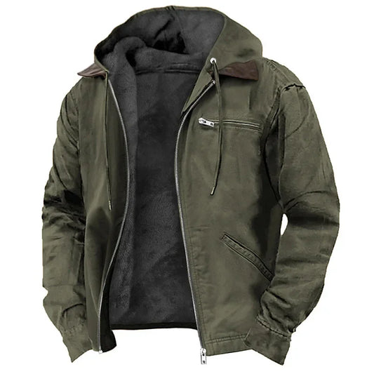 Veste zippée à capuche doublée polaire coupe-vent pour homme