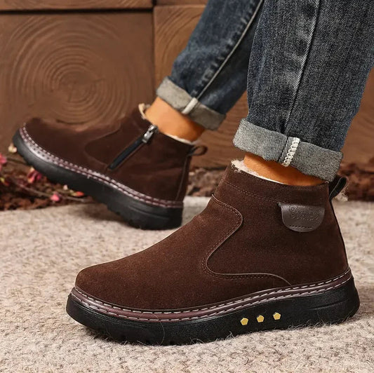 Bottes d'hiver confortables pour hommes, doublées en polaire et zippées