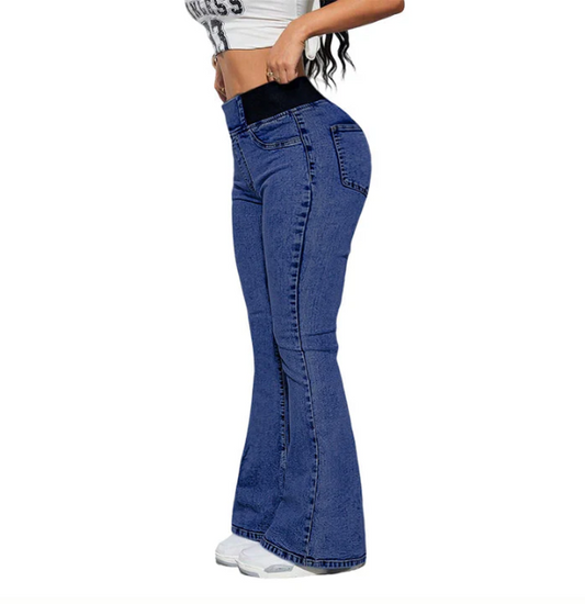 Jean évasé stretch taille haute pour femme