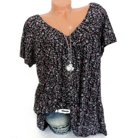 Tunique d'été à col en V et imprimé floral pour femme