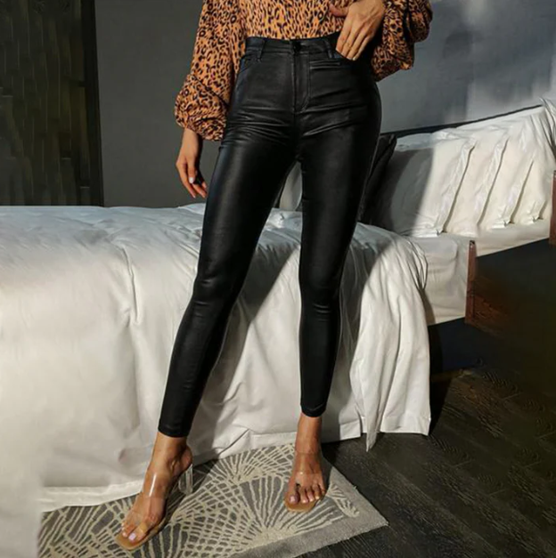 Pantalon slim en PU raffiné pour femme – Un style polyvalent au quotidien