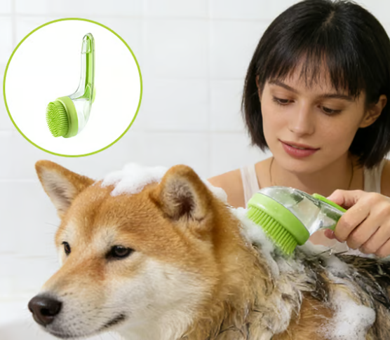 Brosse de bain pour animaux avec distributeur de shampoing et poils de massage doux