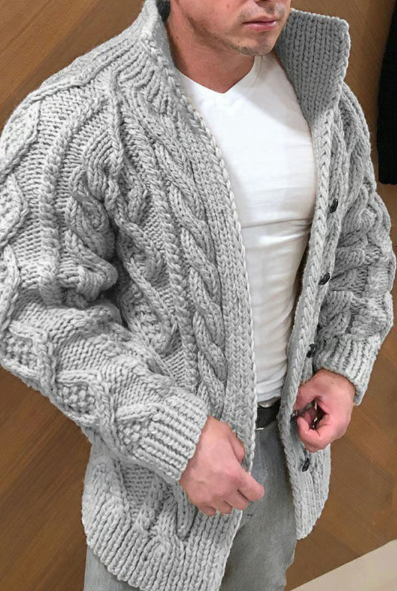 Cardigan pour homme en grosse maille torsadée à col montant