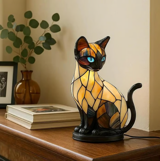 Veilleuse en verre 3D en forme de chat, rechargeable par USB, avec lumière chaude