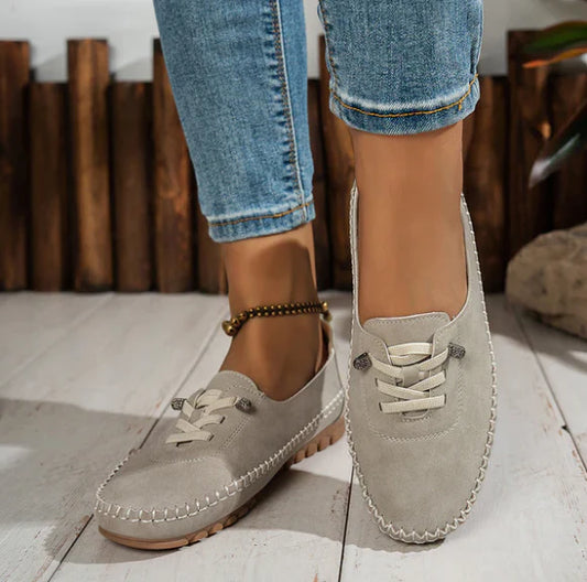 Mocassins Décontractés à Lacets en Effet Cuir pour Femmes