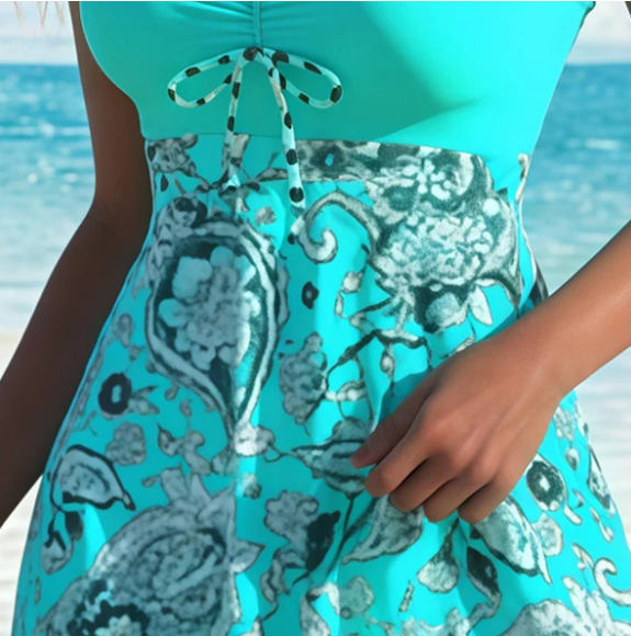 Ensemble tankini Ă jupe et col en V pour femme, avec short de bain
