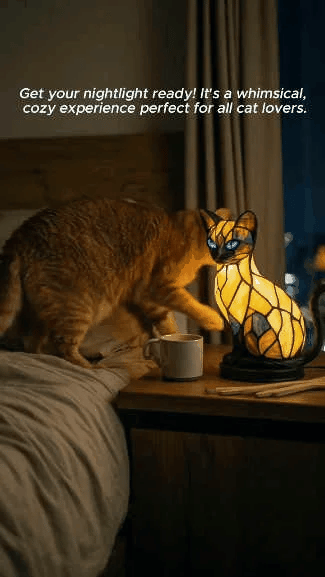 Veilleuse en verre 3D en forme de chat, rechargeable par USB, avec lumière chaude