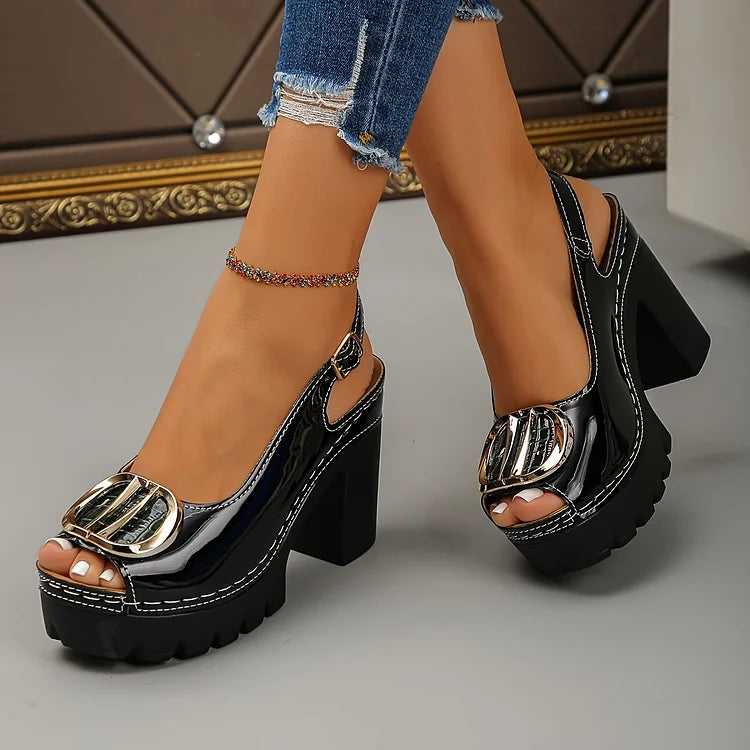 Escarpins Vintage à Boucle et Talon Bas pour Femmes