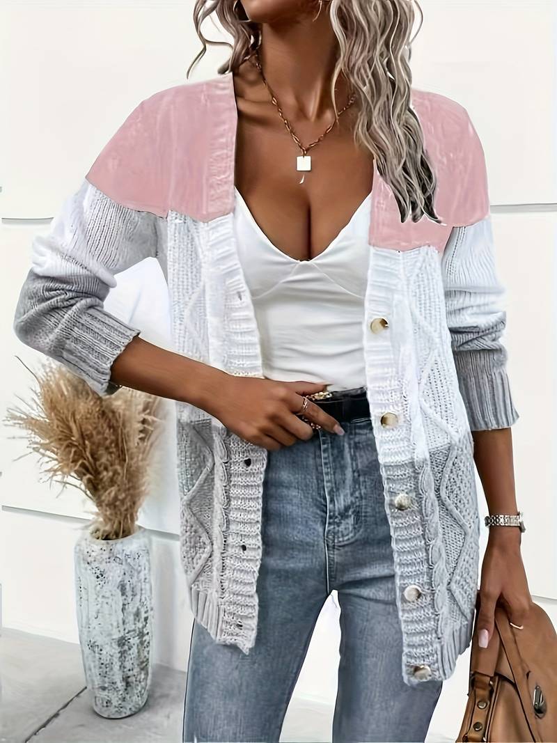 Gilet en maille texturée bicolore pour femme