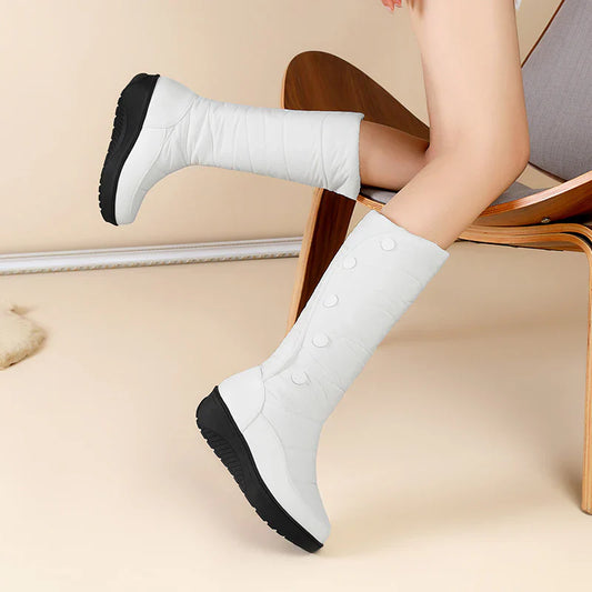 Bottes de neige compensées imperméables et doublées chaudes pour femmes