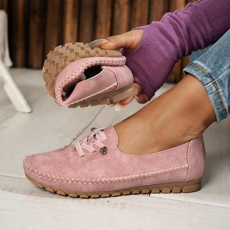 Mocassins Décontractés à Lacets en Effet Cuir pour Femmes