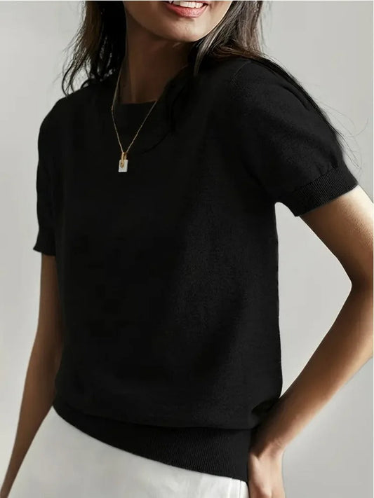 Pull léger à manches courtes en maille pour femme