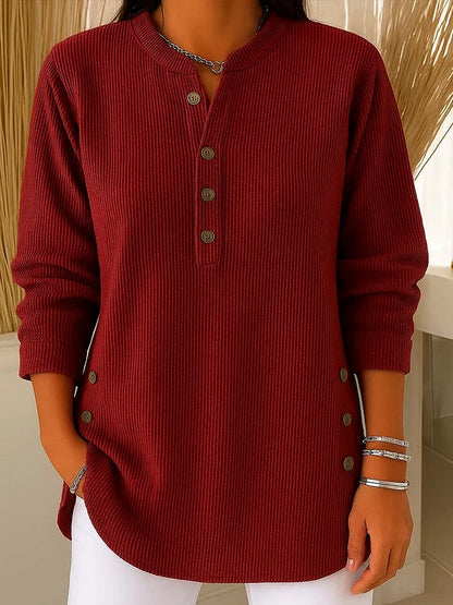 Pull décontracté en maille à manches longues et col rond, couleur unie, pour femme