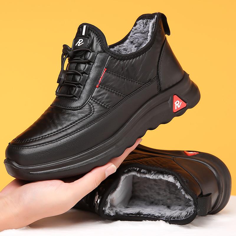 Chaussures d’hiver effet cuir résistantes à l’humidité doublées polaire antidérapantes pour homme