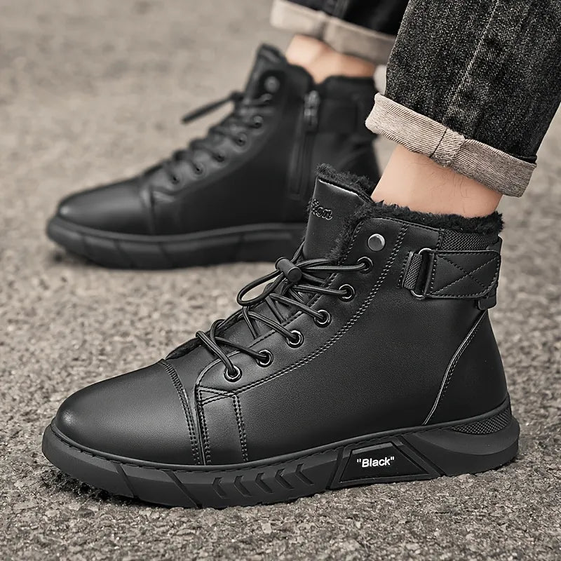 Bottes Chukka pour hommes, doublées en polaire et aspect cuir