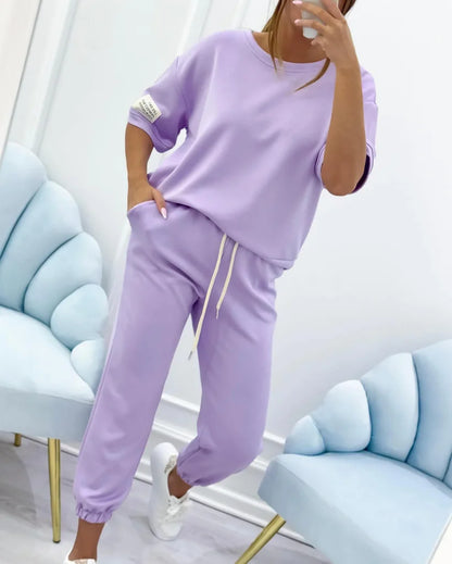 Ensemble Femme Décontracté Haut en Coton Lin et Pantalon Cheville