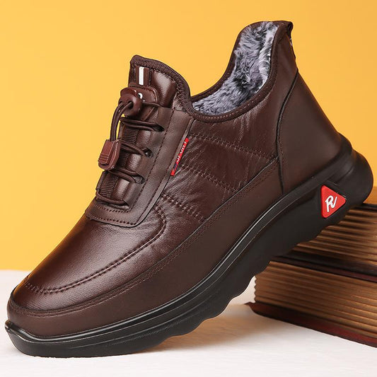 Chaussures d’hiver effet cuir résistantes à l’humidité doublées polaire antidérapantes pour homme