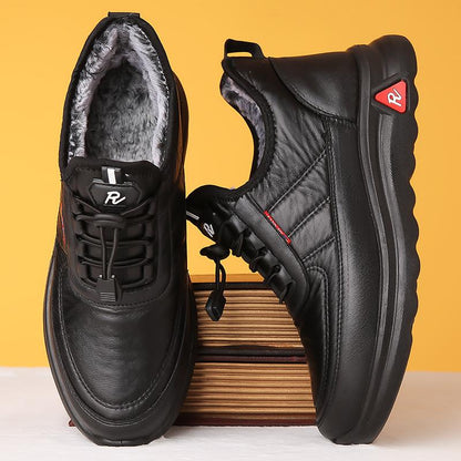 Chaussures d’hiver effet cuir résistantes à l’humidité doublées polaire antidérapantes pour homme