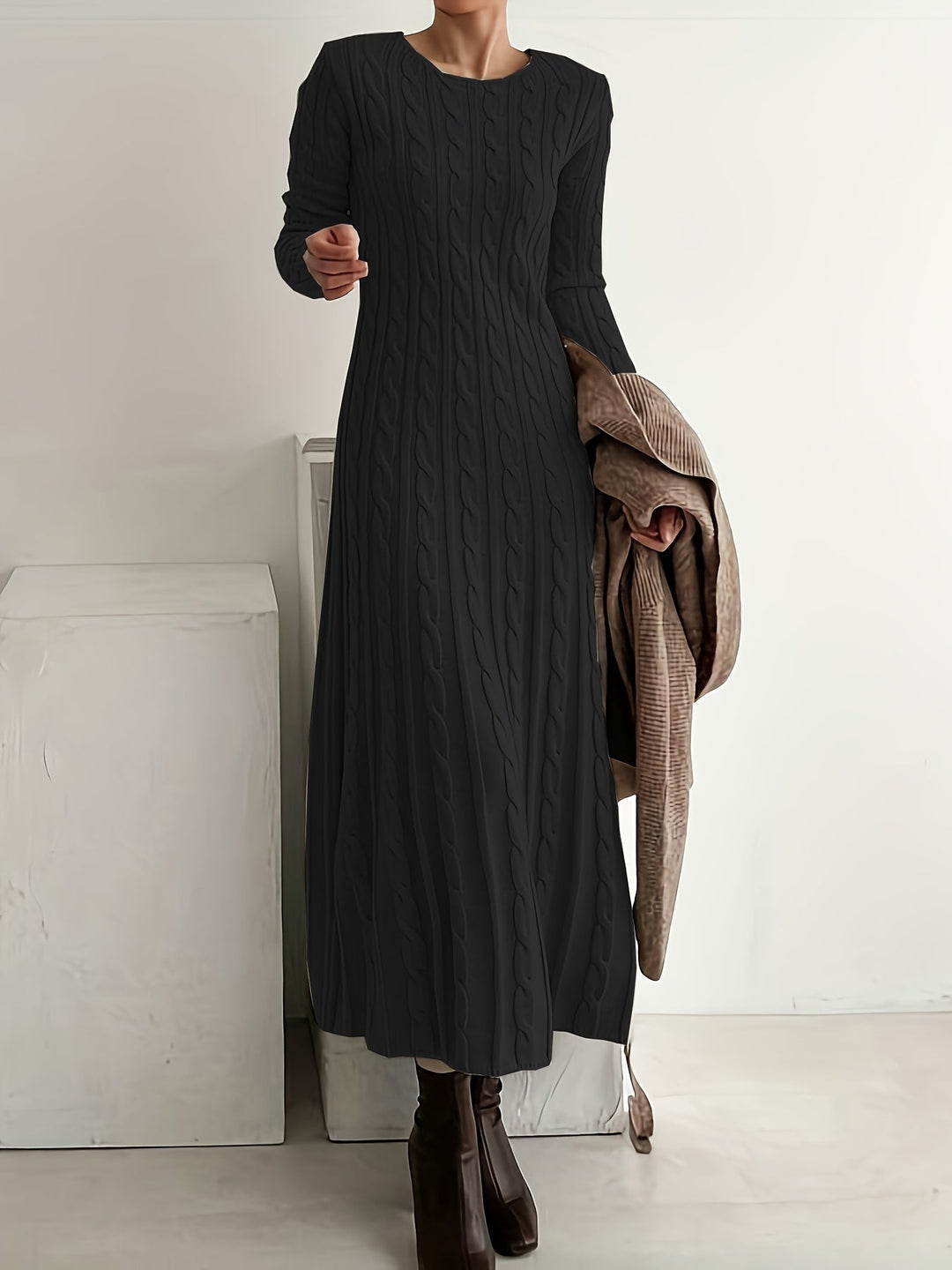 Robe longue élégante en maille torsadée pour femme