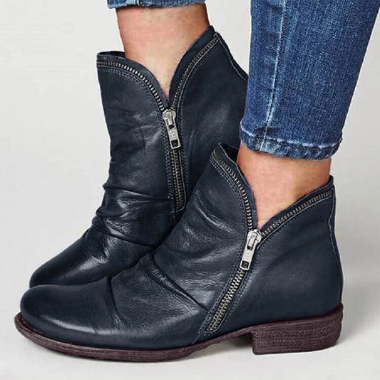 Bottines Classiques à Double Fermeture Éclair pour Femmes