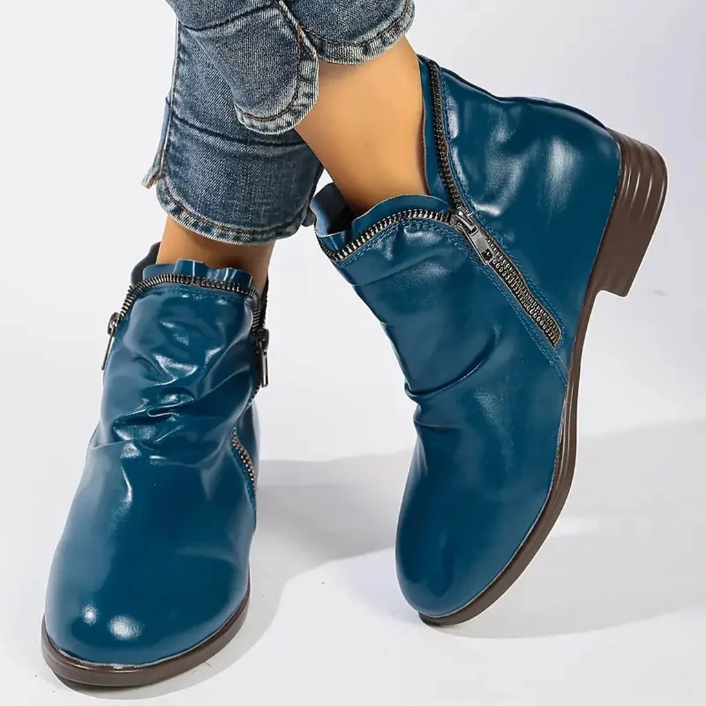 Bottines Classiques à Double Fermeture Éclair pour Femmes