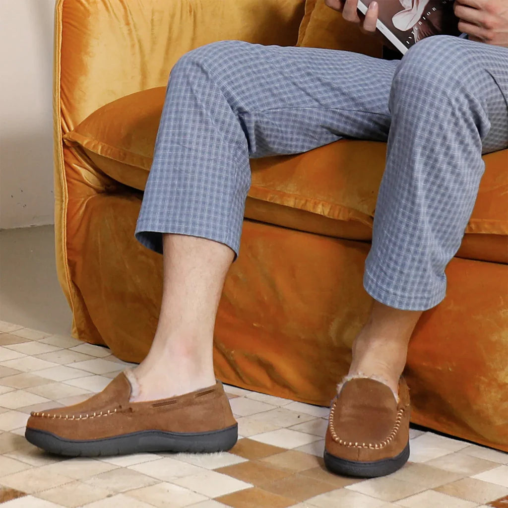 Mocassins d'hiver chauds pour hommes, doublés en polaire
