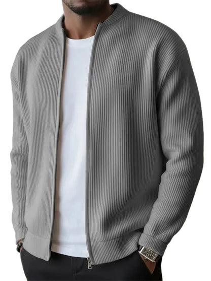 Gilet cardigan boutonné en maille gaufrée côtelée à col montant pour homme