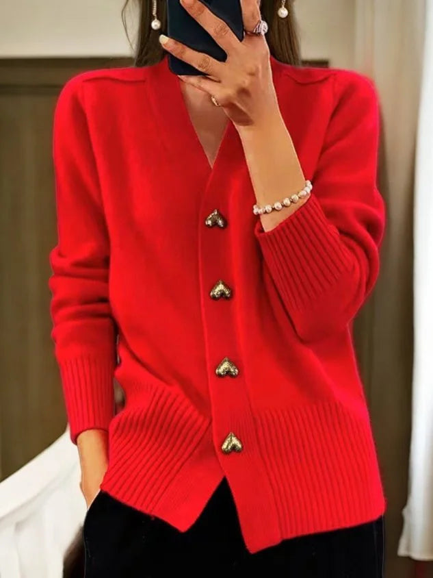 🔥Vêtements femme automne/hiver, couleur unie, cardigan en laine à boutons 🔥